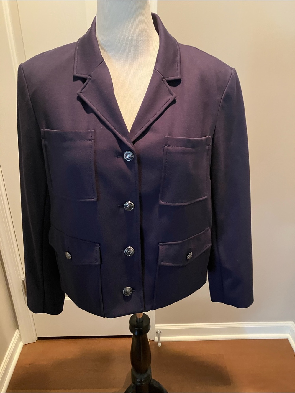 Chico's Navy Tailored Button-Front Blazer